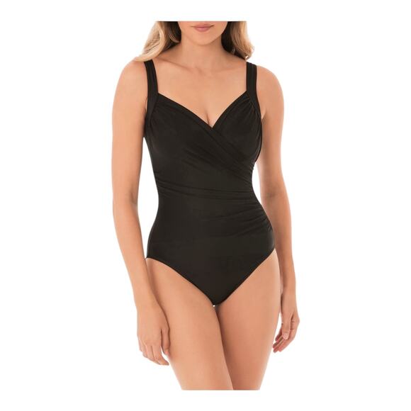 Miraclesuit Sanibel solid one piece swimsuit black size 16 - Picture 1 of 8